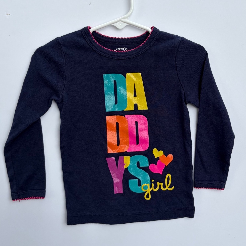 Carter's Girls 2T Navy Blue Daddy's Girl Long Sleeve Graphic T-Shirt Pink Trim